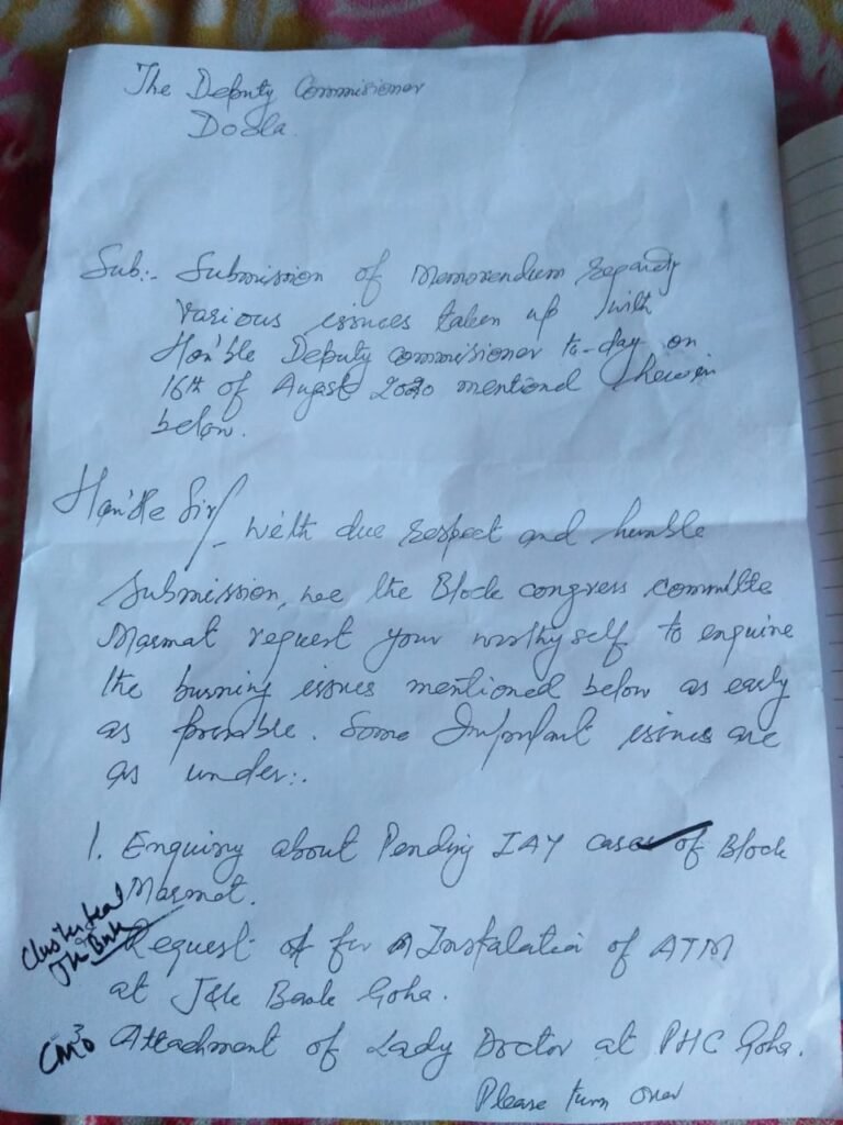 Today Block Congress Committee Marmat meets DC Doda