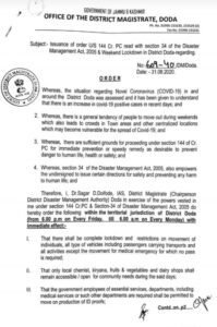 Weekend lockdown timing in Doda district