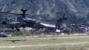 Amid rising tensions between India China.Boeing AH-64 Apache seen hovering over skies of kishtwar