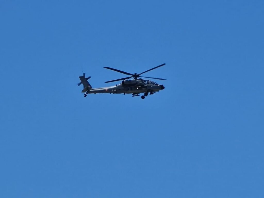 Amid rising tensions between India China.Boeing AH-64 Apache seen hovering over skies of kishtwar