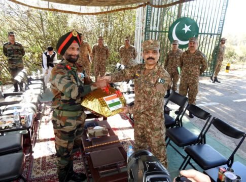 Indo-Pak Army officials during a meeting at Chakan-Da-Bagh in Poonch