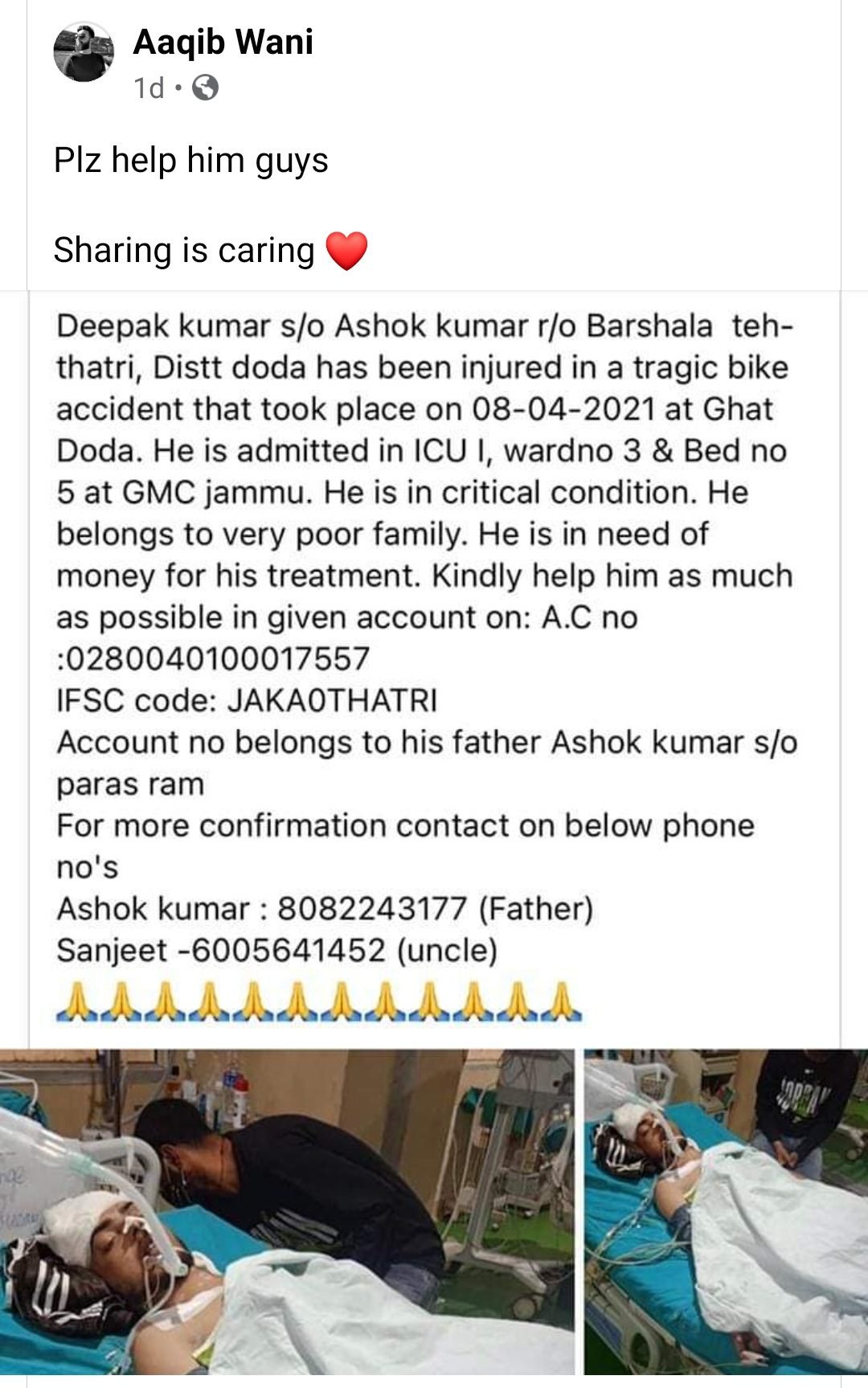 Muslims collect donations for treatment of critically injured Hindu boy in Doda