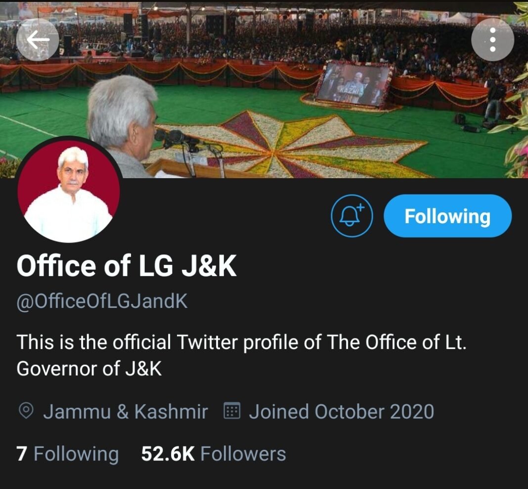 After 3 hours, Twitter restores official account of Office of J&K LG
