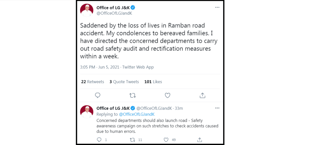 Chenab Valley’s Ramban accident: LG grieved over loss of lives