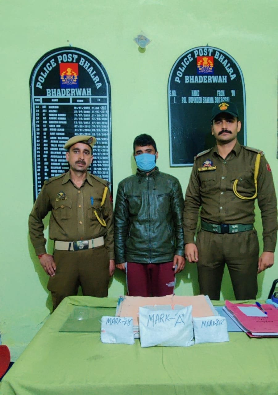 Notorious Drug Peddler from Bhaderwah Town Apprehended With 370 GMS Of Charas at Bhalra: Police