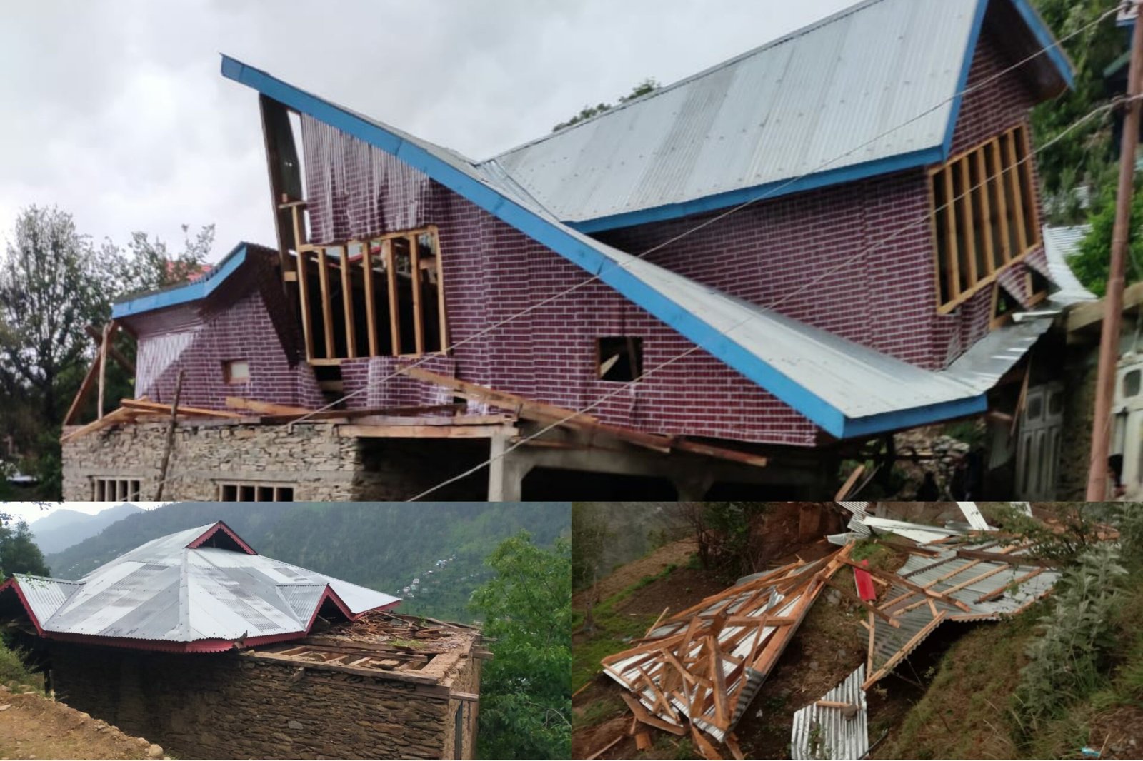 Strong winds wreak havoc in J&K’s Thathri and Gandoh: dozens of residential houses blown down, trees damaged, power is out