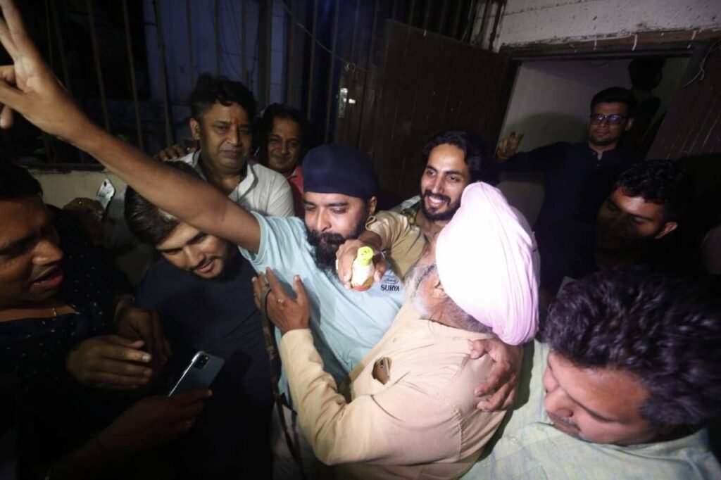 Celebrations at Bagga’s house in Janakpuri after his release.