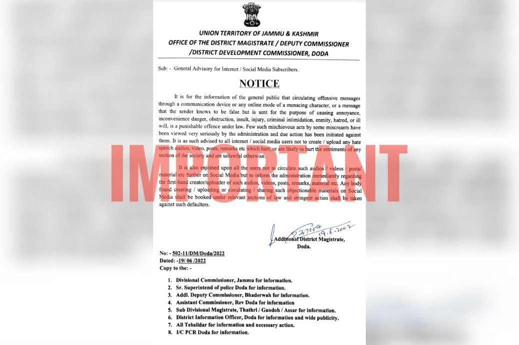 Doda administration issued advisory for social media users