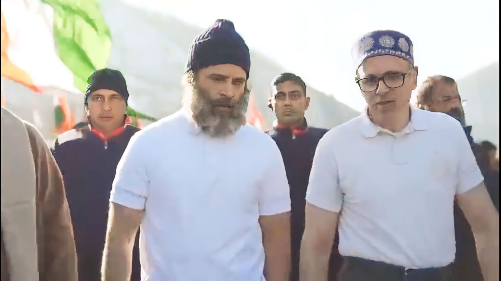 Omar Abdullah Joins Rahul Gandhi Led Bharat Jodo Yatra In Banihal
