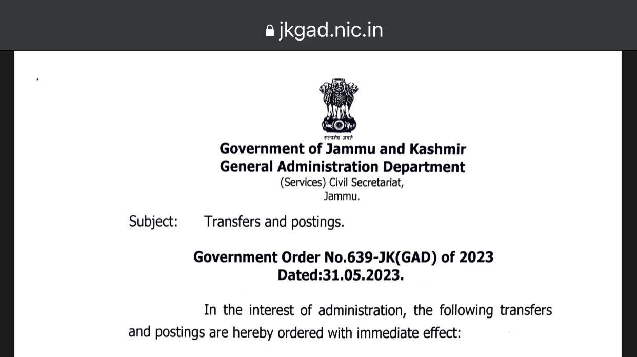 Government Appoints Several JKAS Officers as Sub-Divisional Magistrates in Recent Reshuffle