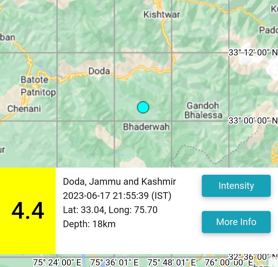 Chenab Valley Shaken by Another Aftershock: 4.4 Magnitude Earthquake Jolts Doda-Kishtwar districts