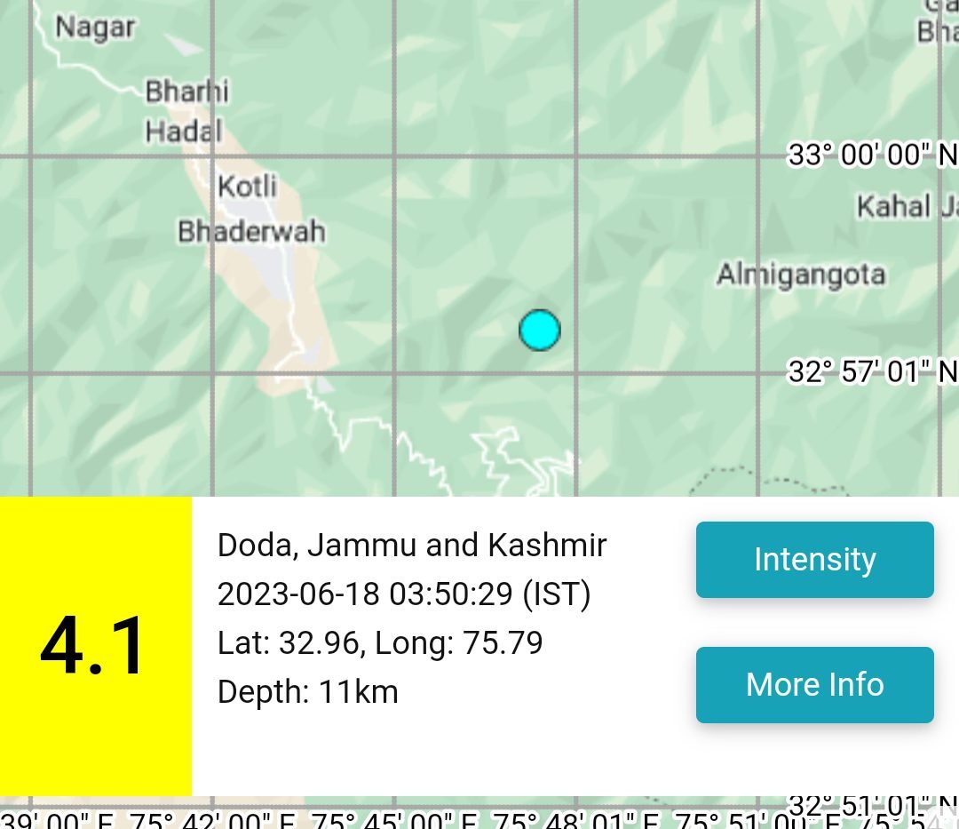 Aftershocks Continue to Jolt Chenab Valley: 4.1 Magnitude Earthquake Hits Erstwhile Doda Region