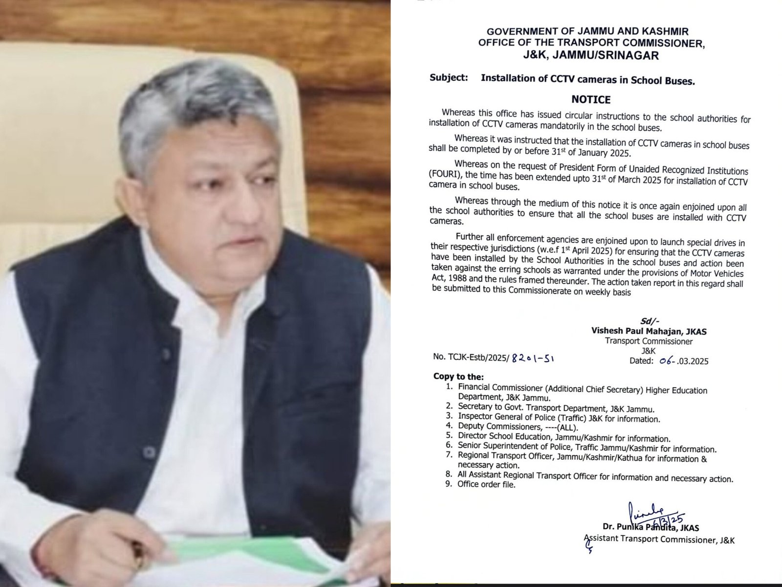 J-K Transport Department Mandates CCTV Installation in School Buses, Extends Deadline