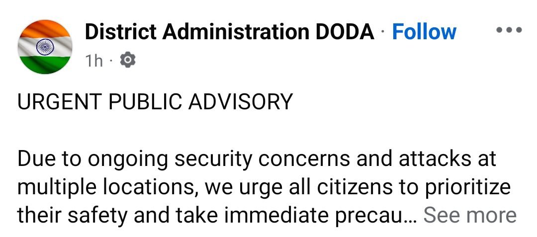 Precautionary Security Alert Issued in Doda Amid Ongoing Indo-Pak Tensions