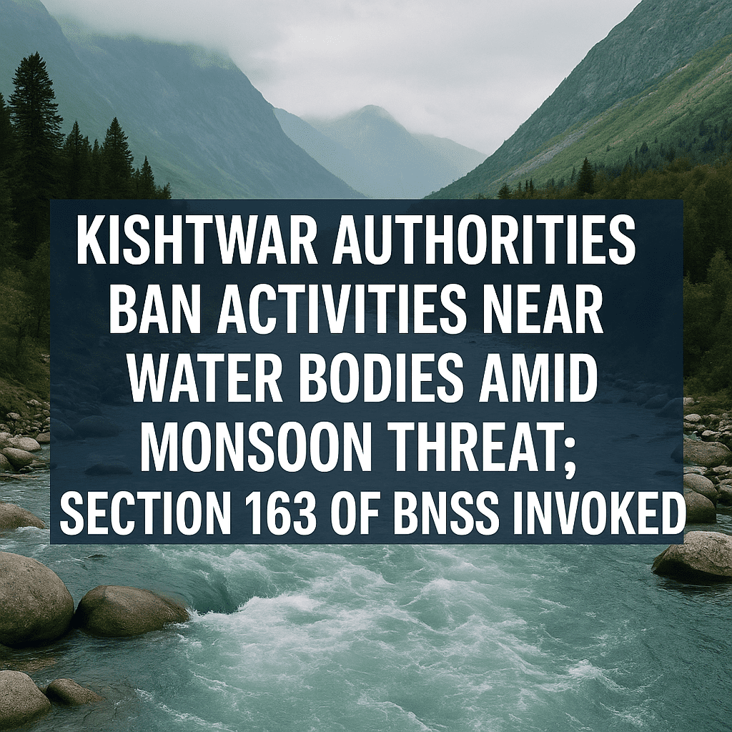 Kishtwar Authorities Ban Activities Near Water Bodies Amid Monsoon Threat; Section 163 of BNSS Invoked
