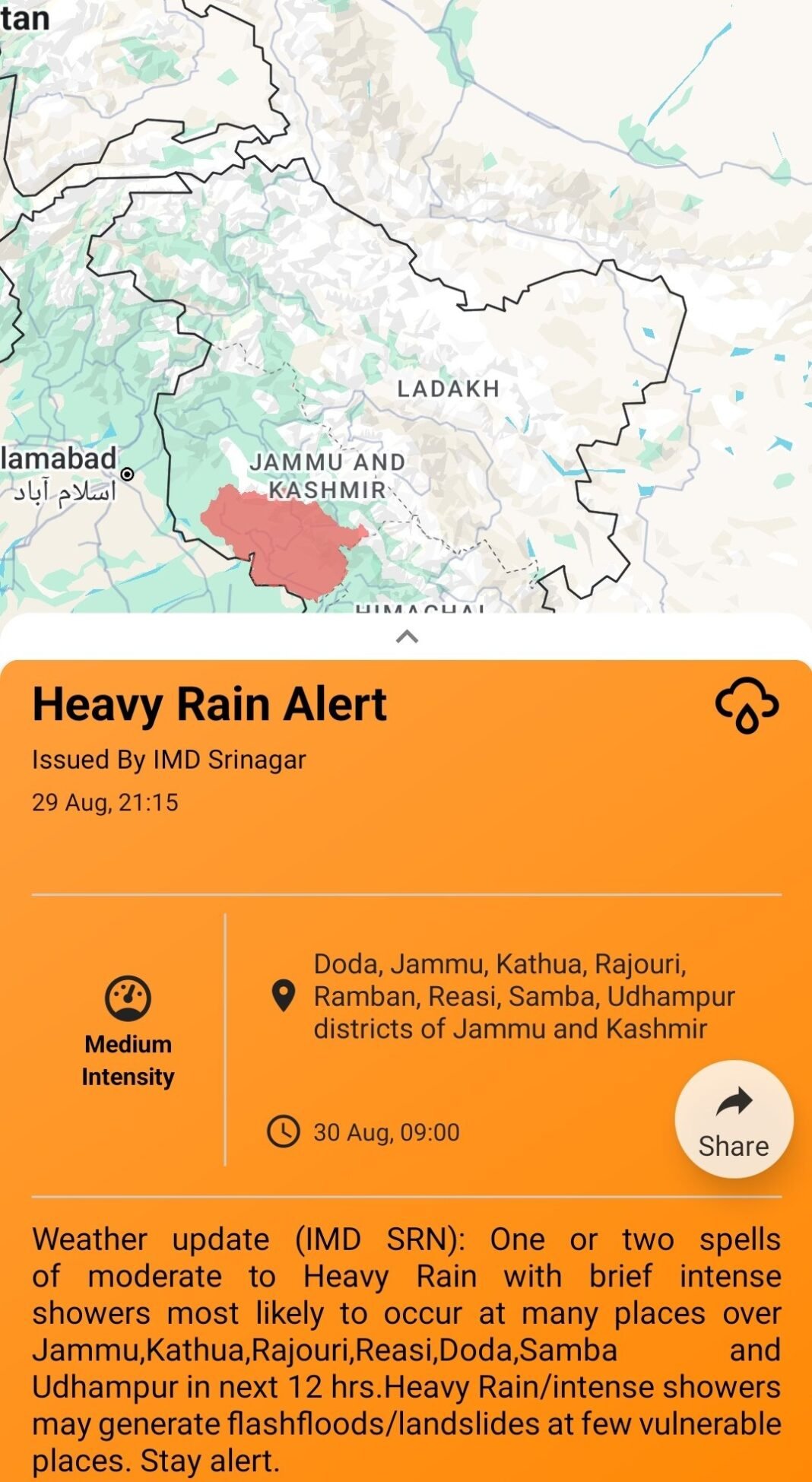 IMD Issues Heavy Rain Alert for Jammu Region, Chenab Valley Faces Flooding