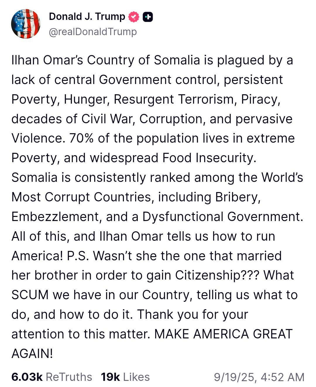 Trump Truth Social Post