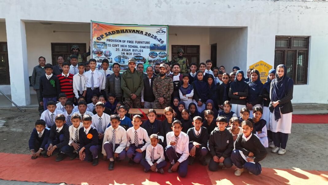 Assam Rifles Marks Children’s Day with Furniture, Sweets Distribution at Doda School