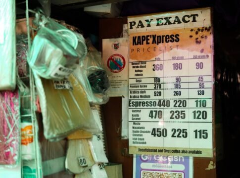 A detailed price list showcasing coffee varieties at a small café, featuring espresso and special blends.