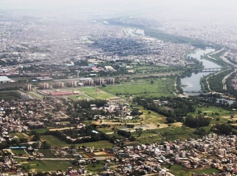Aerial View Of Sahibi River also called Najafgarh Drain and Dwarka area