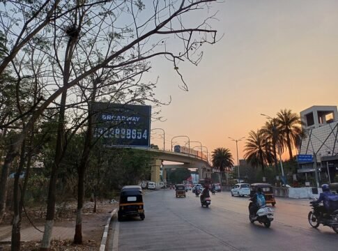 Beauty of Pune Metro during sunset captured when it is moving from Yerwada to Kalyani Nagar station Beauty of Pune Metro during sunset captured when it is moving from Yerwada to Kalyani Nagar station