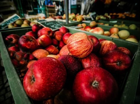 Close-up of fresh red apples at a market stall in Ludwigsburg, Germany showcasing abundance and freshness. Close-up of fresh red apples at a market stall in Ludwigsburg, Germany showcasing abundance and freshness.