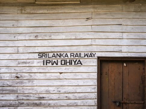 Close-up of weathered wooden wall at IPW Ohiya Sri Lanka railway station.