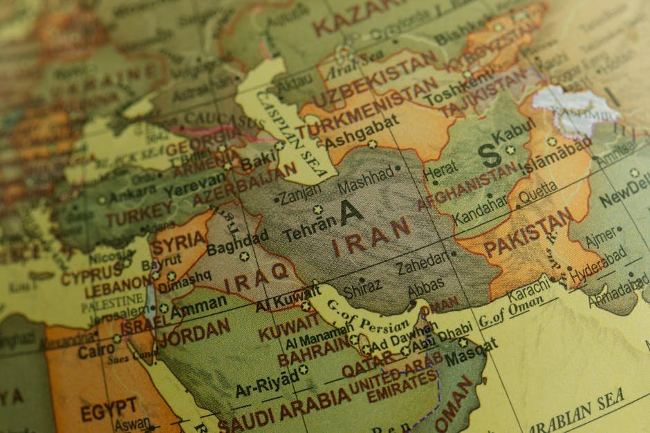 Iran Tensions Escalate as Regional Conflicts Intensify Close-up view of Middle East map highlighting countries and borders.