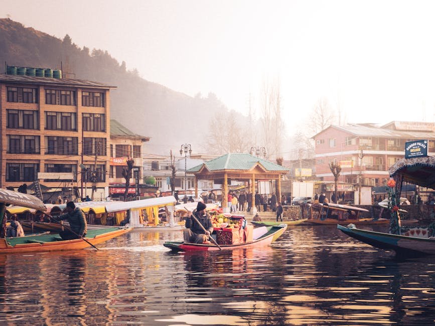 Colorful boats and bustling activity at Dal Lake, Kashmir, capturing a lively morning scene. Colorful boats and bustling activity at Dal Lake, Kashmir, capturing a lively morning scene.
