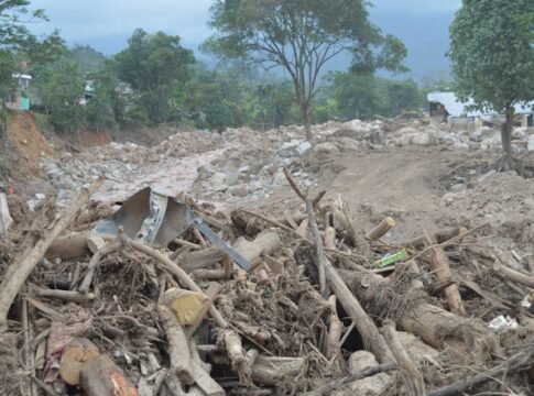 Debris and destruction after a severe landslide in Mocoa, Colombia.
