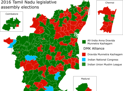 Map of the results of the 2016 Tamil Nadu Assembly election