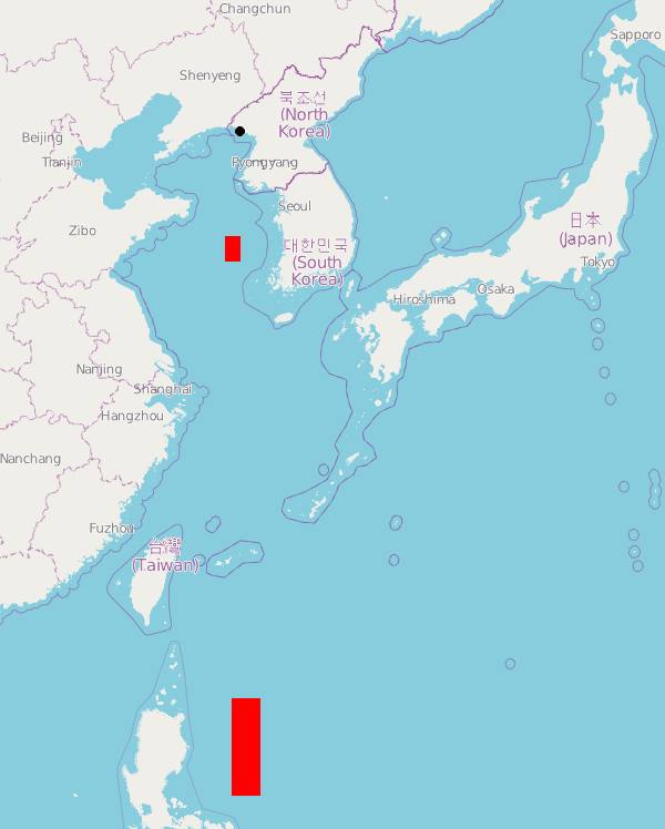 "No sail, no fly zone" designated by the North Korean government at 2012 North Korean rocket launch.
