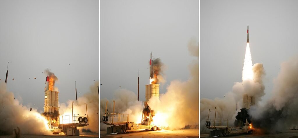 Arrow anti-ballistic missile launch. Point Mugu Sea Range, Calif. (Aug. 26, 2004) – An Arrow anti-ballistic missile interceptor is launched from its mobile platform during a joint Israel/United State…