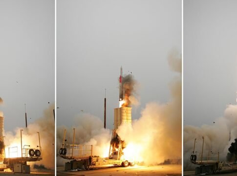 Arrow anti-ballistic missile launch. Point Mugu Sea Range, Calif. (Aug. 26, 2004) – An Arrow anti-ballistic missile interceptor is launched from its mobile platform during a joint Israel/United State…