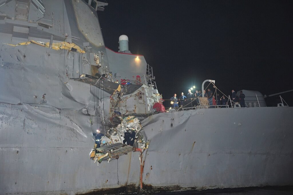 Guided-missile destroyer USS Porter (DDG 78) was damaged in a collision with the Japanese owned bulk oil tanker M/V Otowasan in the Strait of Hormuz, Aug. 12. No personnel on either vessel were repor…
