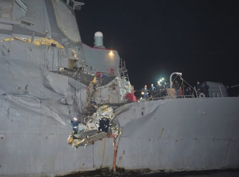 Guided-missile destroyer USS Porter (DDG 78) was damaged in a collision with the Japanese owned bulk oil tanker M/V Otowasan in the Strait of Hormuz, Aug. 12. No personnel on either vessel were repor…