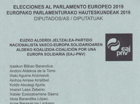 Papeleta electoral de Euzko Alderdi Jeltzalea-Partido Nacionalista Vasco-Europa Solidarioaren Aldeko Koalizioa-coalición por una Europa Solidaria (EAJ-PNV) (versión local - País Vasco) - Elecciones a…