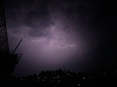 Powerful lightning illuminates the night sky over Mandi, Himachal Pradesh, India.