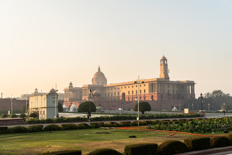 Delhi Government Mandates Two-Day Work From Home Amid PM Modi’s Austerity Push Stunning view of Rashtrapati Bhavan with a clear sky in New Delhi, India, during sunrise.