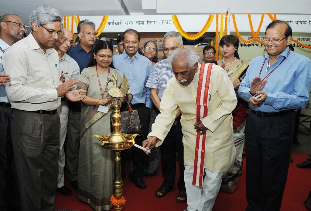 The Minister of State for Labour and Employment (Independent Charge), Shri Bandaru Dattatreya lighting the lamp to inaugurate the Exhibition cum Awareness Meeting on the initiatives of the Ministry o…