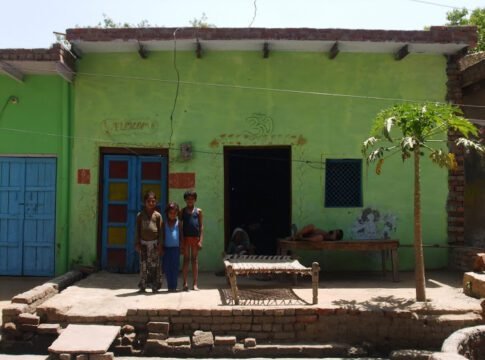 this image shows the lifestyle and the house of kids in a village near mathura.