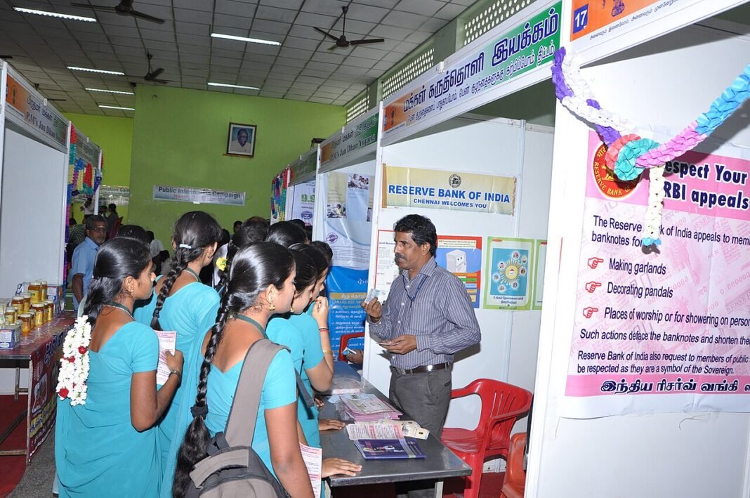 Tamil Nadu Government Colleges Face Over 43% Seat Vacancy Amidst Declining Standards, Claims Leader College students at the RBI stall, during the Public Information Campaign, at Valappadi, in Salem District of Tamil Nadu on December 18, 2014.