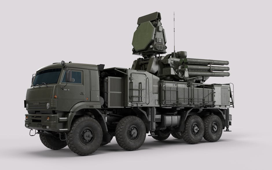 India Bolsters Air Defence with Fourth S-400 Squadron from Russia High-resolution image of a military anti-aircraft vehicle in a studio setting.