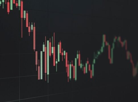 Stock market data chart showing trends in red and green. Perfect for financial and business themes.