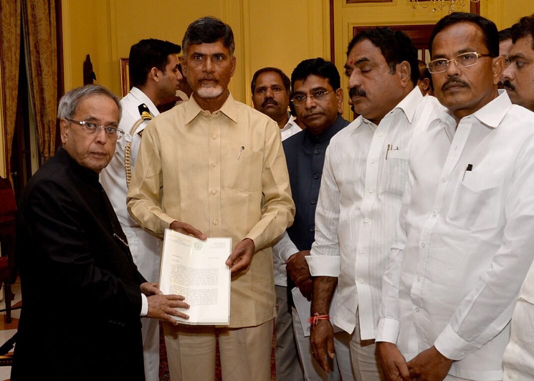 Andhra Pradesh: TDP to Initiate 45-Day Door-to-Door Campaign on Coalition’s Two Years A delegation of MPs & MLAs from Telugu Desam Party led by former Chief Minister of Andhra Pradesh, Shri N. Chandrababu Naidu, at Rashtrapati Bhavan, in New Delhi on September 21, 2013.