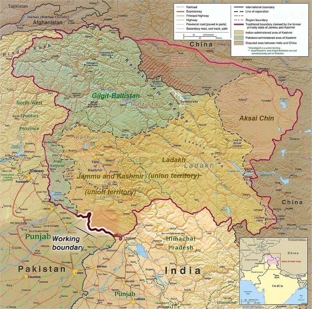 A map of the disputed region created by the US Central Intelligence Agency and hosted by the University of Texas-Austin Perry-Castañeda Library Map Collection; altered to show new jurisdictions,[1][2…