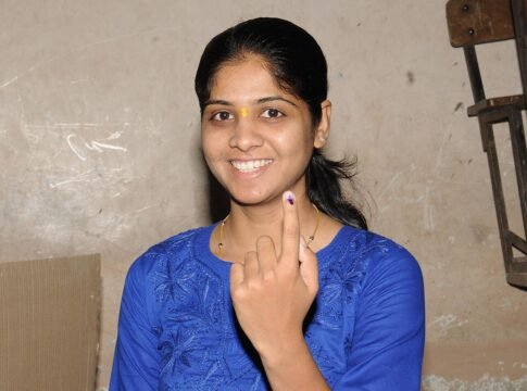 A teenager showing mark of indelible ink after casting her vote, at a polling booth, during the 5th Phase of General Elections-2014, at Shirdi, Maharashtra on April 17, 2014. A teenager showing mark of indelible ink after casting her vote, at a polling booth, during the 5th Phase of General Elections-2014, at Shirdi, Maharashtra on April 17, 2014.