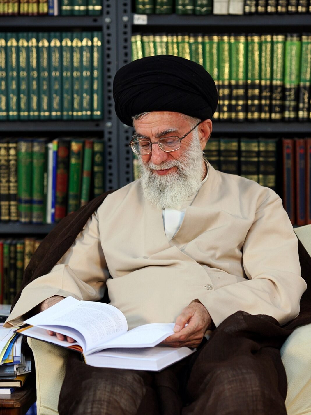 Mourners Bid Emotional Farewell to Iran’s Ayatollah Khamenei Amidst Regional Tensions Ayatollah Sayyid Ali Khamenei the Supreme Leader of Iran is Reading book.