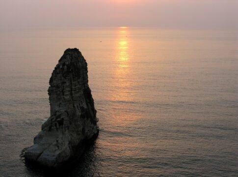 Beirut, Lebanon. The shores near Raouche have yielded the area's oldest evidence of human existence. Beirut, Lebanon. The shores near Raouche have yielded the area's oldest evidence of human existence.