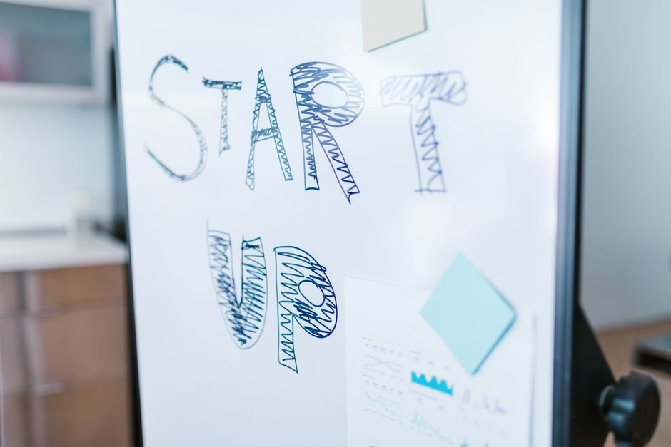 Andhra Pradesh Startup ‘Bringgg’ Secures ₹40 Lakh Investment from NRIs Creative startup concept handwritten on a whiteboard, symbolizing innovation in business.